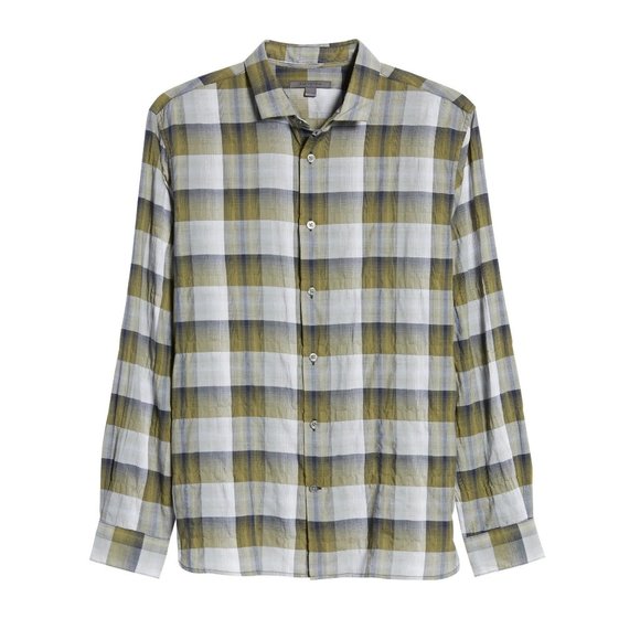 John Varvatos Final Sale NWT Men's Ross Large Check Button LS Shirt Bottle Green - Picture 6 of 6